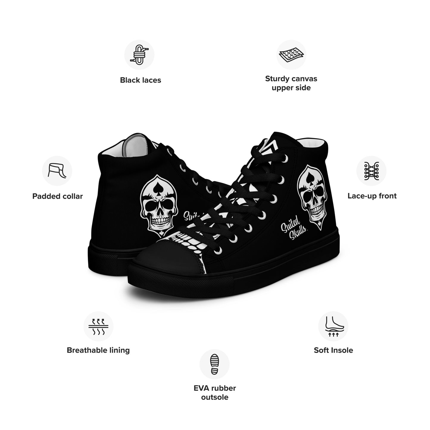Skulled Lace-Up High Tops, Spades (Women)