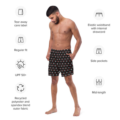 Suited Diamond Pattern Swim Trunks